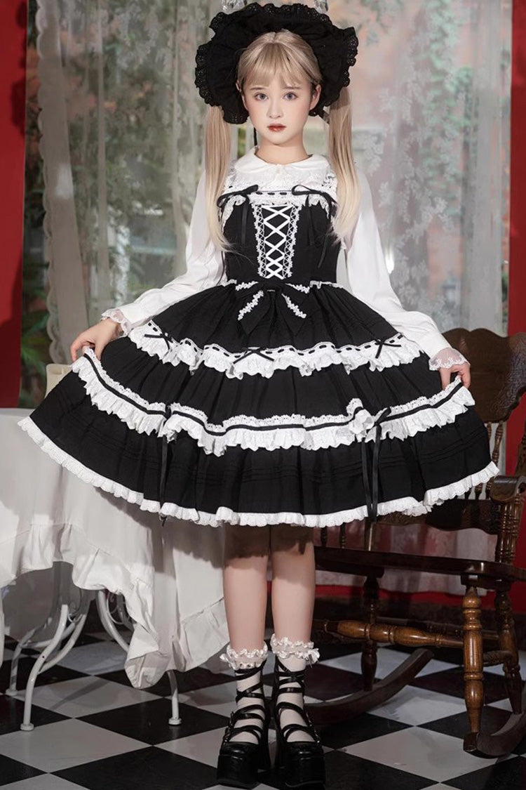 White/Black Sleeveless Multi-layer Bowknot Gothic Lolita Jsk Dress - Product - 2