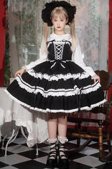 White/Black Sleeveless Multi-layer Bowknot Gothic Lolita Jsk Dress - Product - 2
