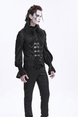 Black Sleeveless Jacquard Chain Buckle-up Men's Gothic Vest - Product - 5