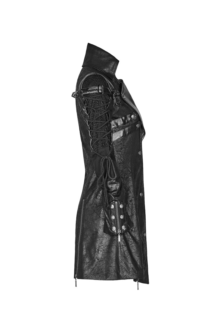 Black Metal Buckle Decoration Zipper Mens Steampunk Windbreaker Coat - Product - 10
