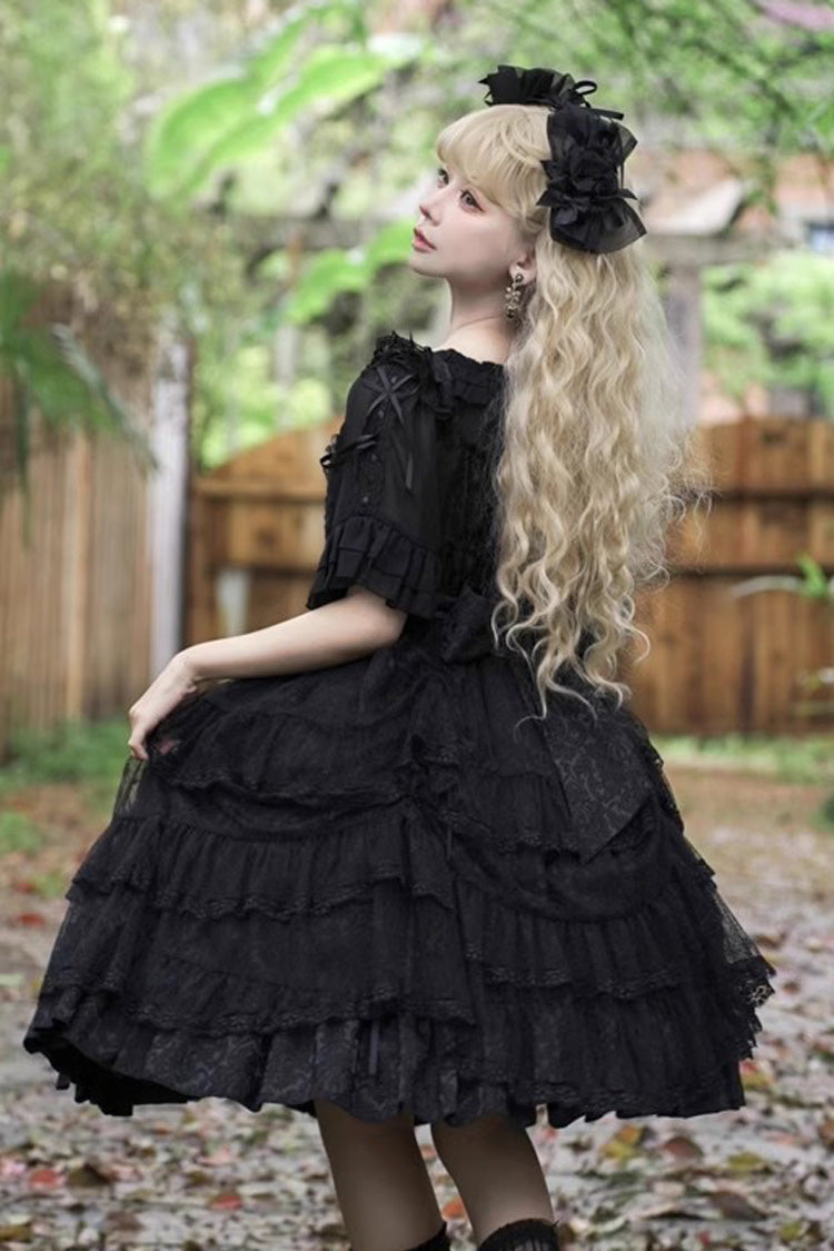 Black Iris Love Multi-layer Ruffle Bowknot Gothic Princess Lolita Jsk Dress - Product - 7