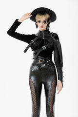 Black Cut-Out Asymmetric Buckled Zippered Women's Punk Cape - Product - 5