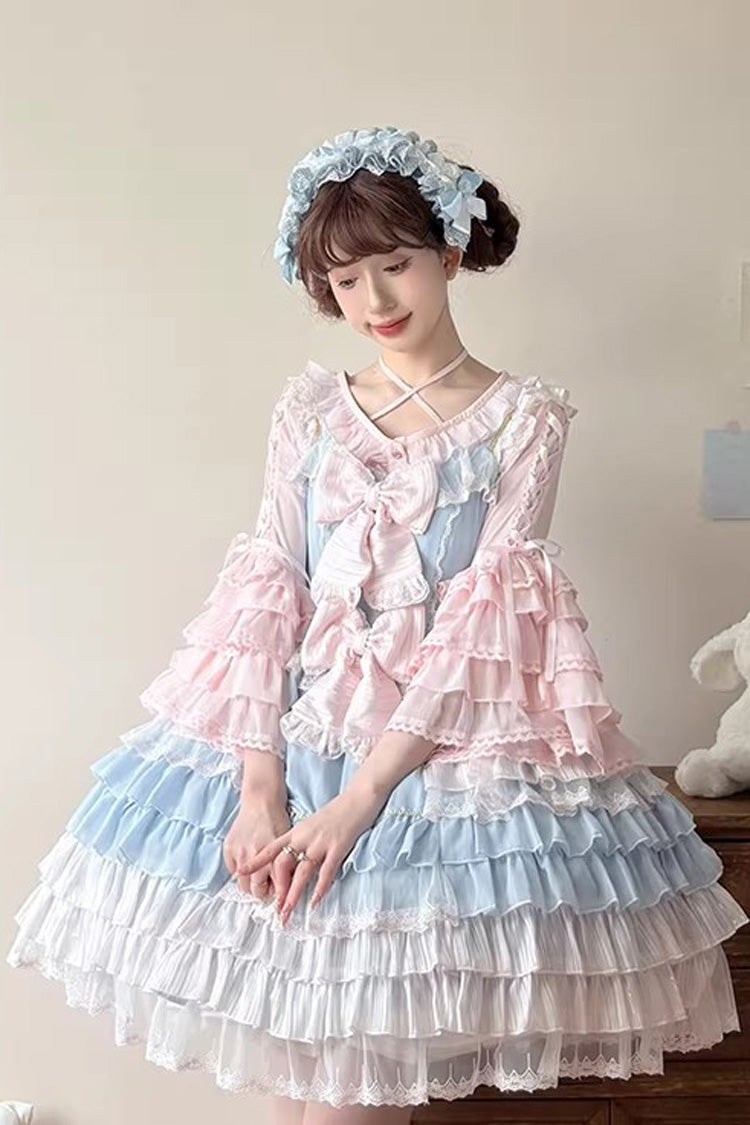 Sweet Chiffon Long Hime Sleeves Ruffled Bow Lolita Blouse 3 Colors - Product - 6