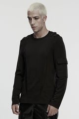 Black Round Collar Long Sleeves Cut-Out Spliced Mesh Men's Punk T-Shirt - Product - 2