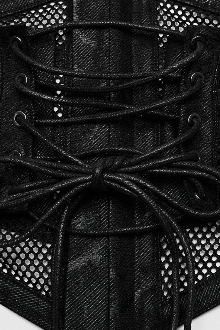Black Print Leather Hollow Stitching Mesh Women's Gothic Corset - Product - 7