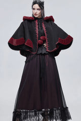 Black Gothic Petal-Shaped Double-Faced Contrast Women's Wool Hooded Shawl - Product - 10