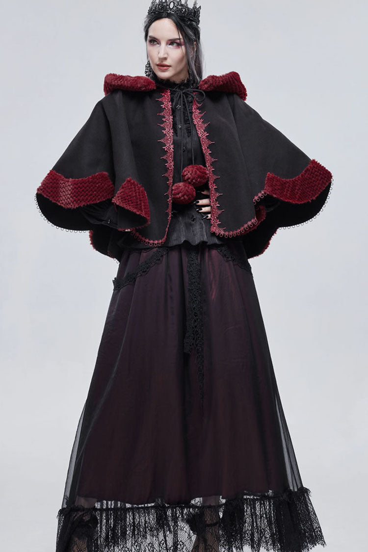 Black Gothic Petal-Shaped Double-Faced Contrast Women's Wool Hooded Shawl - Product - 10