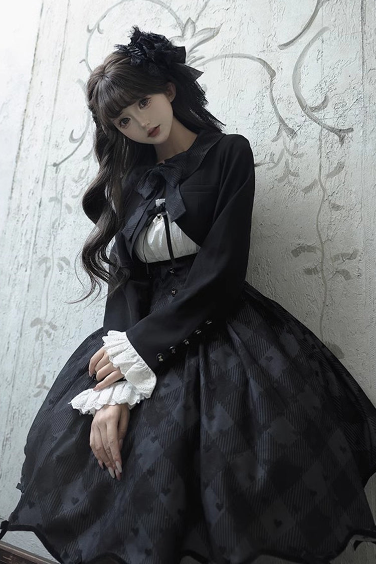 Black Swan Short Sleeves Plaid Print Sweet Elegant Princess Short Version (Dress Only) detail view 16