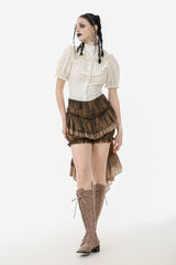 White Victorian Vintage Stand Collar Ruffled Short Puff Sleeves Classic Lolita Blouse - Product - 8