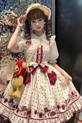 White [Strawberry Diary] Print Ruffle Bowknot Sweet Lolita Jsk Dress - Product - 4