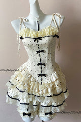 Ivory [Paris Holidays] Multi-Layered Polka Dots Print Ruffle Lace Fishbone Sweet Lolita Skirt Set - Product - 2