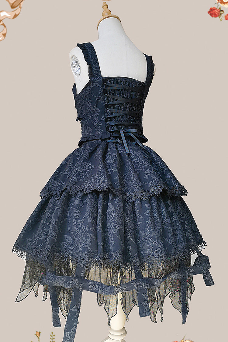 Black [Apprentice Witch] Double-Layered Ruffle Lace Gothic Lolita Skirt - Product - 11