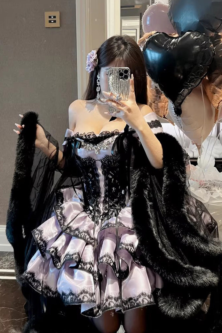 Purple [Love Poems of the Heart] Sleeveless Triple-Layered Ruffled Lace Lace-Up Sweet Lolita Jsk Dress - Product - 6