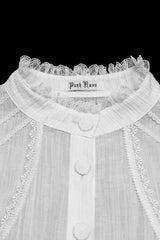 White Stand Collar Short Puff Sleeves Ruffled Lace-Up Women's Gothic Blouse - Product - 5