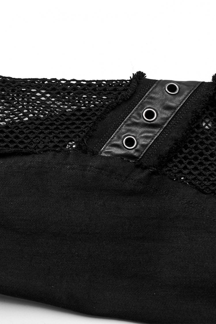 Black Mesh Women's Punk Eyelet Ring Flared Pants - Product - 8