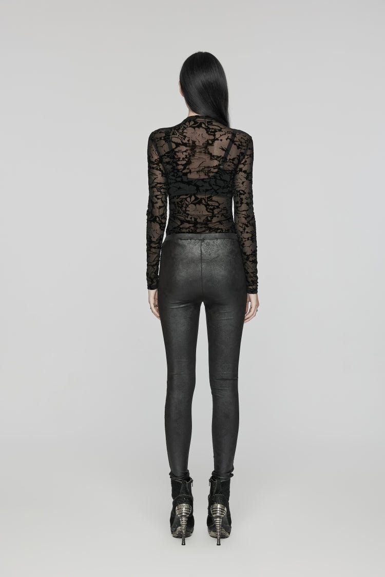Black Embroidered Spliced Sheer Women's Gothic Leggings - Product - 3