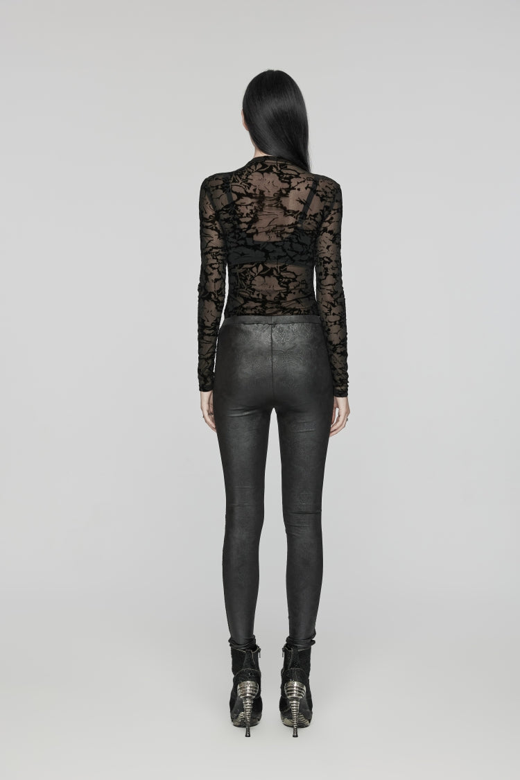 Black Embroidered Spliced Sheer Women's Gothic Leggings - Product - 3