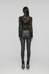 Black Embroidered Spliced Sheer Women's Gothic Leggings - Product - 3