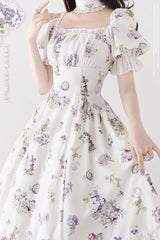 [Forest Basket] Print Short Sleeves Ruffle Lace Sweet Elegant Lolita Dress 6 Colors - Product - 13