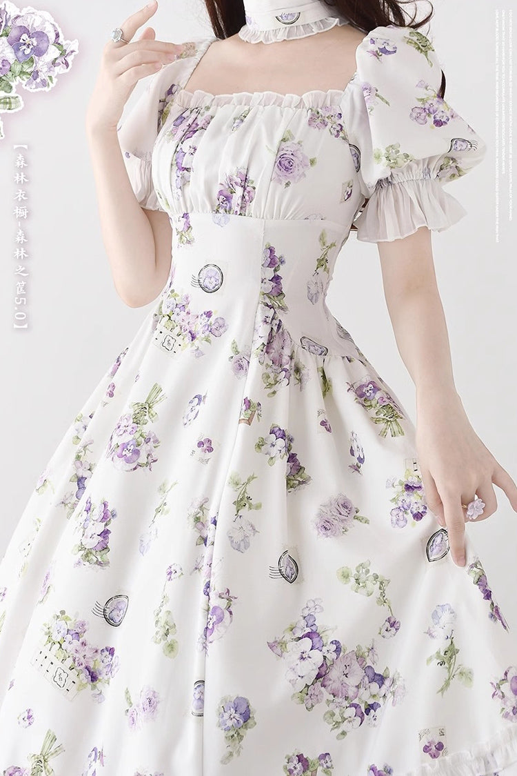 [Forest Basket] Print Short Sleeves Ruffle Lace Sweet Elegant Lolita Dress 6 Colors - Product - 13