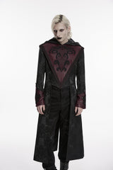 Black/Red Long Sleeves Jacquard Embroidered Spliced Lace Hooded Color-Blocked Men's Punk Cool Coat - Product - 9