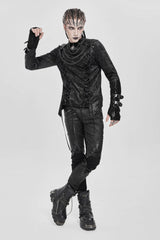 Black Stitching Lace-Up Mesh Chain Men's Punk Blouse - Product - 4