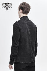 Black Asymmetric Left Shoulder Loop Mesh Rivet Snap Button Men's Punk Shirt - Product - 3