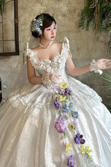 [White Moonlight Lover] Romantic Commemorative Ceremony Sleeveless Ruffled Bow Lace Lace-Up Sweet Elegant Lolita Strapless Dress 3 Colors - Product - 9