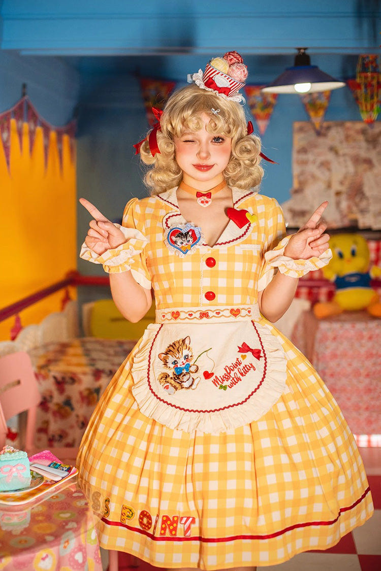 Sweetheart Cat Short Sleeves Print Embroidery Sweet Lolita Dress 3 Colors - Product - 13