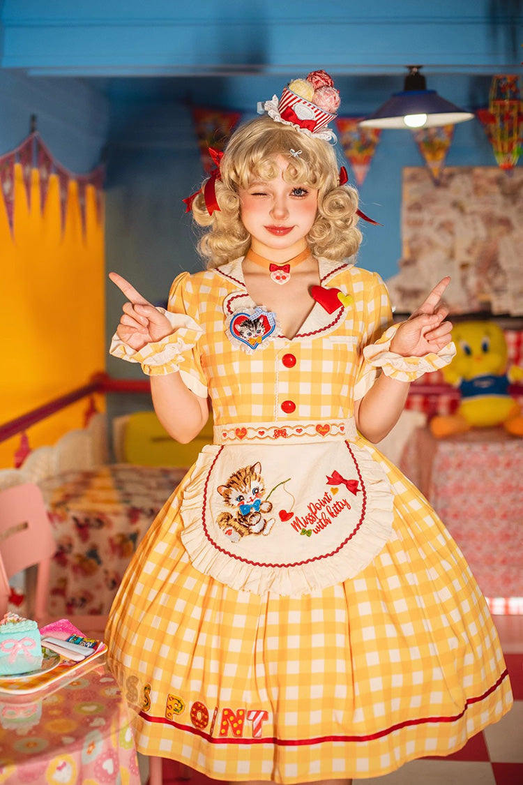Sweetheart Cat Short Sleeves Print Embroidery Sweet Lolita Dress 3 Colors - Product - 13