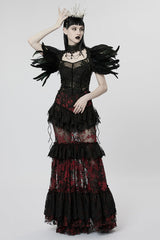 Black/Red Layered Ruffle Hollow Lace Women's Gothic Skirt - Product - 4