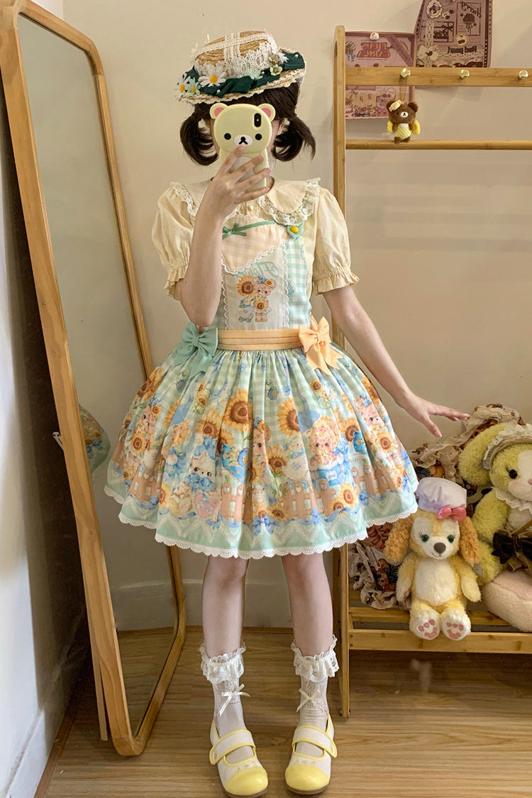 かわいいベアーズ ひまわりプリント 複数カラーリボン スウィートロリータ ストラップワンピース 商品画像