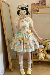 Kawaii Bears Sunflower Print Multi-Color Bowknot Sweet Lolita Strap Dress - Product - 3