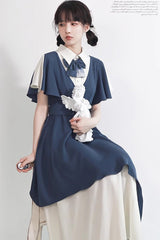 Blue/White College Style Chiffon Kawaii Sweet Dress - Product - 3
