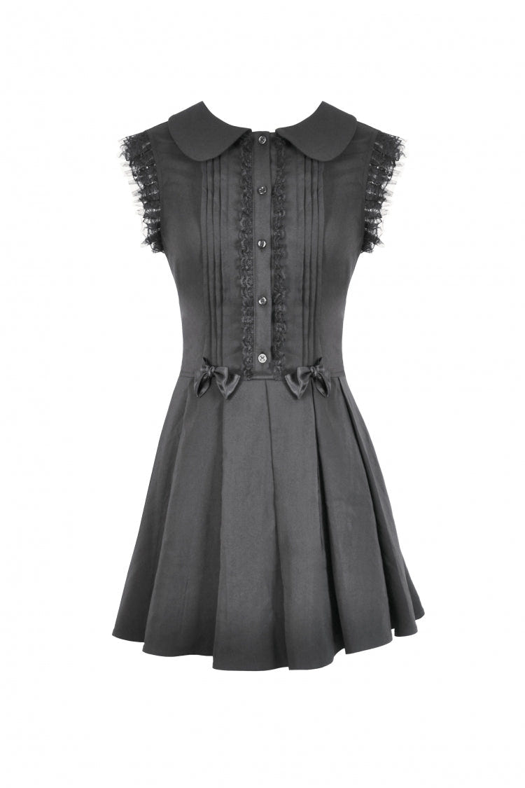 Black Peter Pan Collar Sleeveless Bowknot Pleated Women's Gothic Graduation Dress - Product - 3
