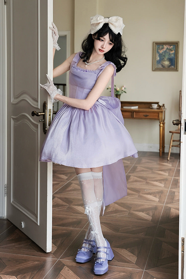 Purple [Foamy Sea] Sleeveless Ruffle Bowknot Fishbone Sweet Lolita Jsk Dress - Product - 4