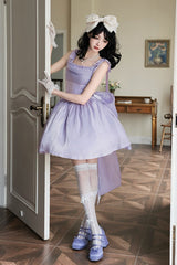 Purple [Foamy Sea] Sleeveless Ruffle Bowknot Fishbone Sweet Lolita Jsk Dress - Product - 4