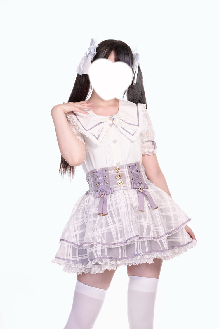 [Love Hanabi] Triple-Layered Bowknot Lace-Up Organza Sweet Jirai Kei Japanese Skirt 3 Colors - Product - 16