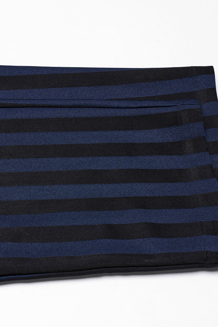 Black/Blue High Waisted Striped Print Men's Gothic Suit Pants - Product - 7
