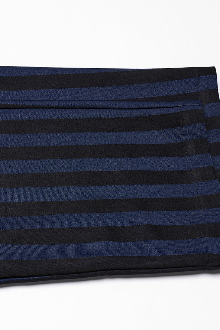 Black/Blue High Waisted Striped Print Men's Gothic Suit Pants - Product - 7