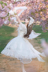 White [Love Is Coming] Multi-layer Ruffle Embroidery Bowknot Sweet Princess Lolita Jsk Dress - Product - 2