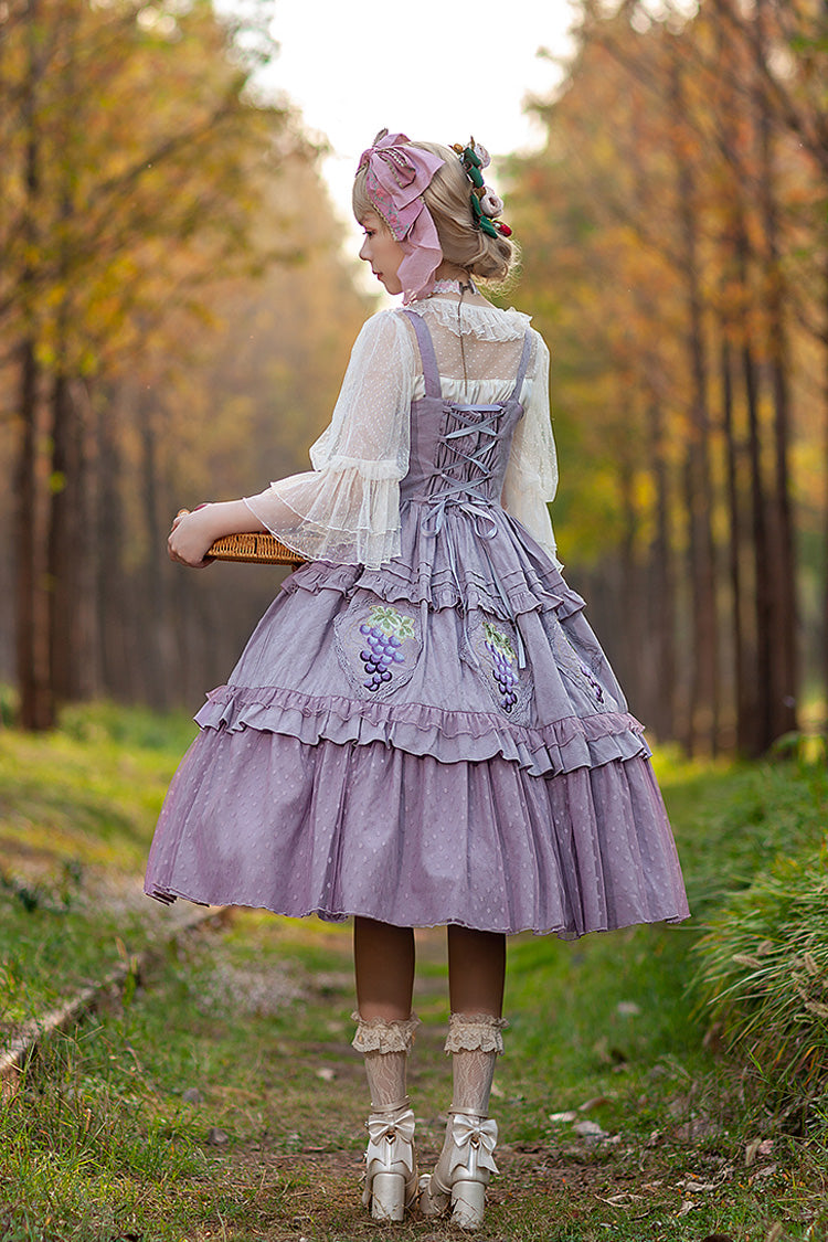 Purple [Vineyard] Sleeveless Jacquard Print Ruffle Embroidery Sweet Lolita Jsk Dress - Product - 4