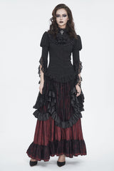 Black/Red Ruffle Lace Drawstring Women's Gothic Skirt - Product - 3