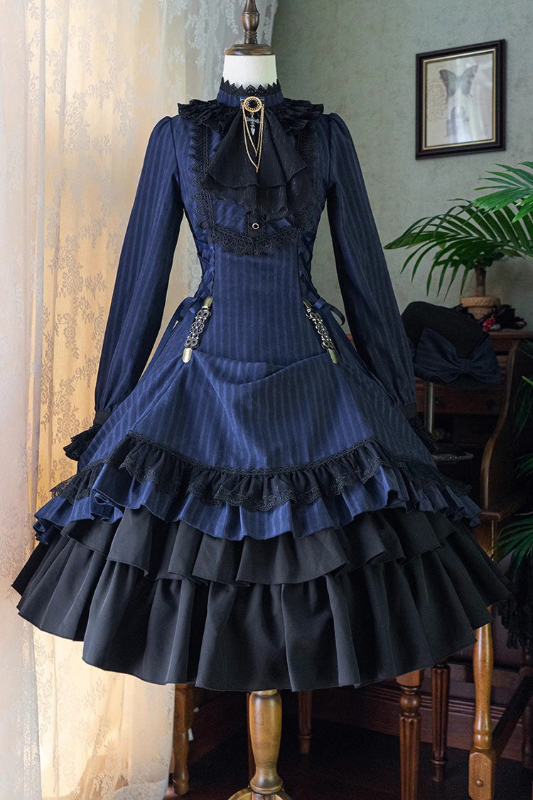 Point Manor Solid Color Stand Collar Long Sleeves Multi-layer Ruffle Gothic Lolita Dress 5 Colors - Product - 23