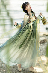 Multi-Color Chinese Style Embroidery High Waisted Hanfu Dress Full Set - Product - 4