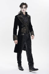 Black Lapel Collar Long Sleeves Jacquard Embroidered Slim Color-Blocked Men's Gothic Jacket - Product - 4