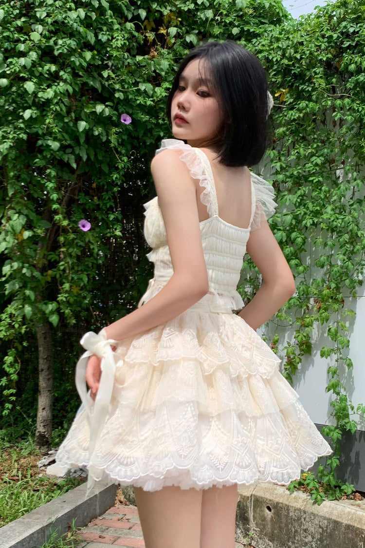 Ivory [Tidal] Triple-Layered Ruffle Bowknot Sweet Lolita Skirt 2 Versions - Product - 15