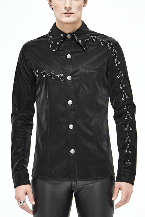 Black Rock Drawstring Mens Punk Blouse - Black - 1