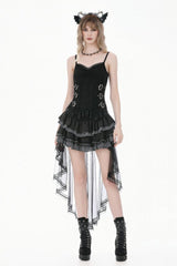 Black Women's Gothic Vintage Multi-Layered Ruffled Mesh Tail Skirt - Black - 1