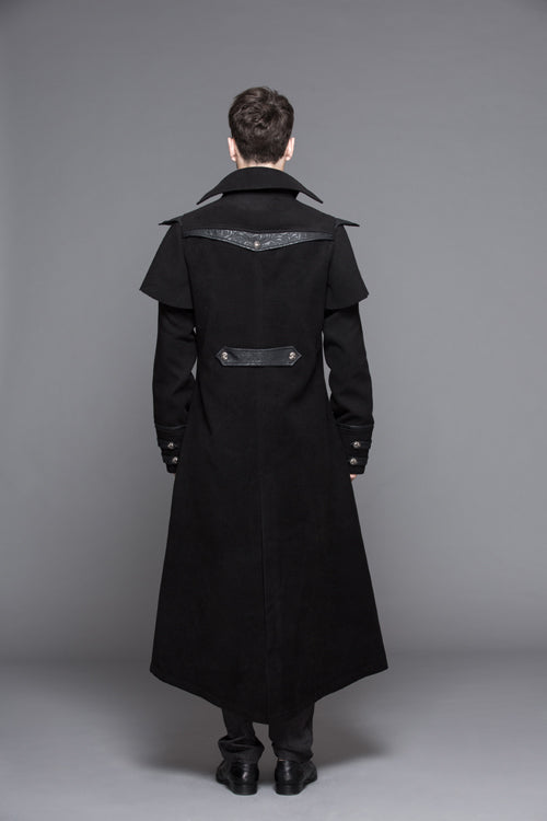 Black Fake Two Pieces High Collar Woollen Mens Gothic Long Coat - Product - 4